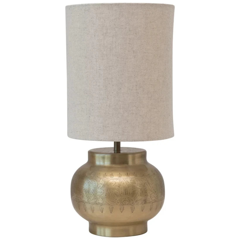 Engraved Urn Style Table Lamp w/ Linen Shade