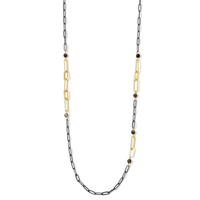 Two-Tone Plated Brass with Stone Accents Necklace