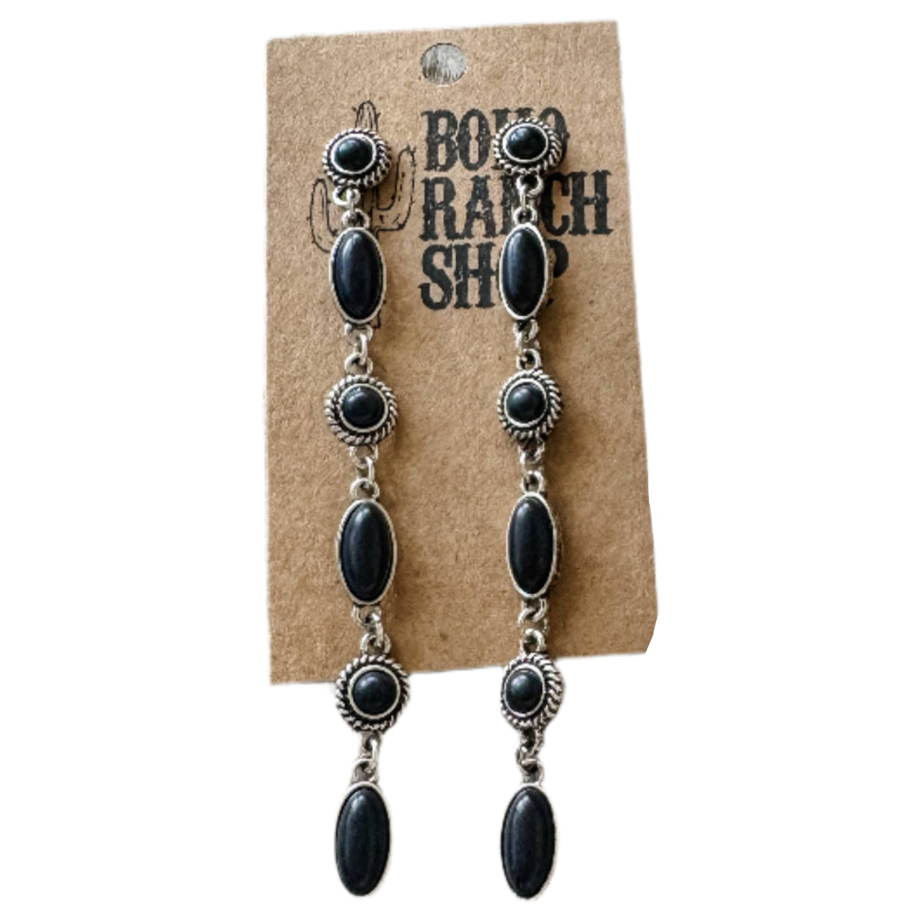 Boho Ranch Western Dangle Drop Earrings (Black Opal)