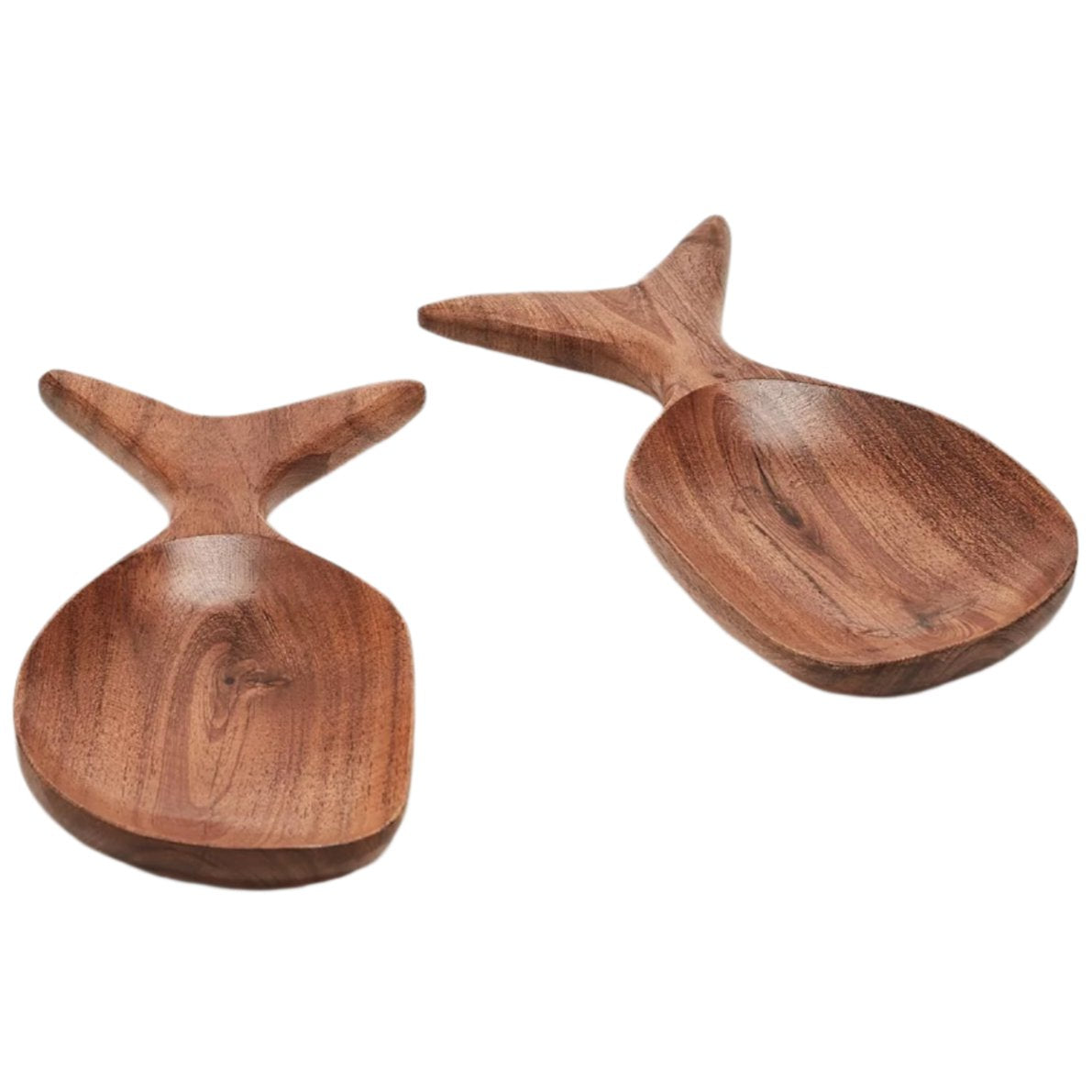 Fish-Shaped Acacia Wood Serving Spoons - 2 pc.