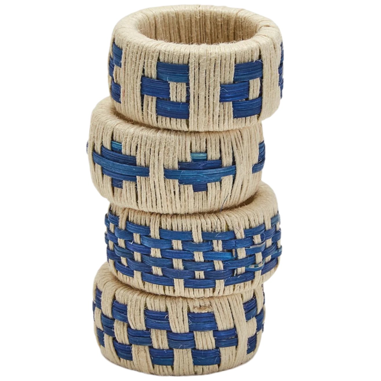 Boho Jute Ivory & Navy Napkin Rings - 4 pc.