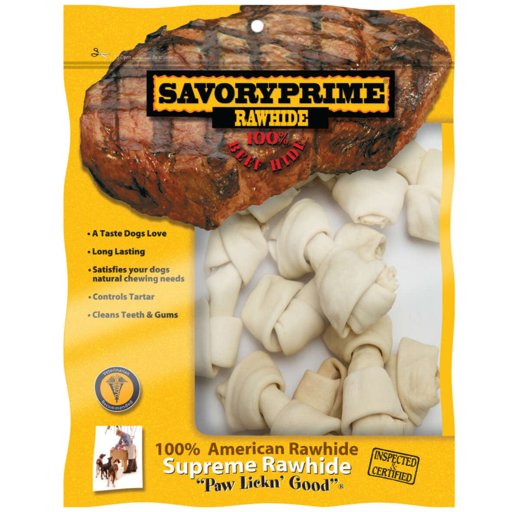 Savory Prime Knotted Rawhide Bones (Small) - 10 pc.