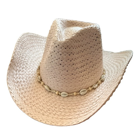 Straw Cowboy Hat with Sea Shells