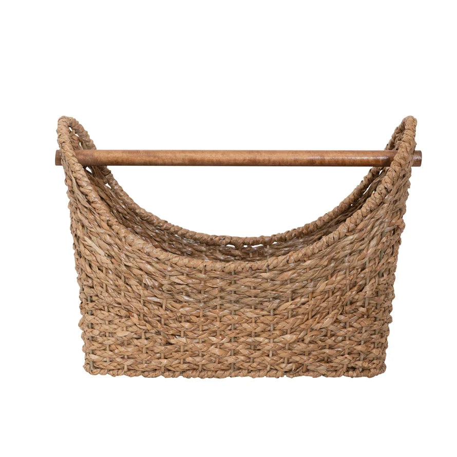 Hand-Woven Bankuan Toilet Paper Basket w/ Wood Handle