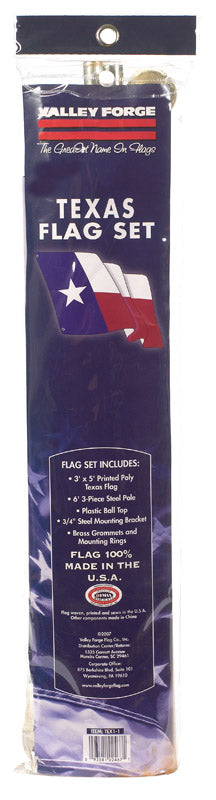 Complete Polycotton Texas State Flag & Angle-Mount Steel Flagpole Kit - 6'