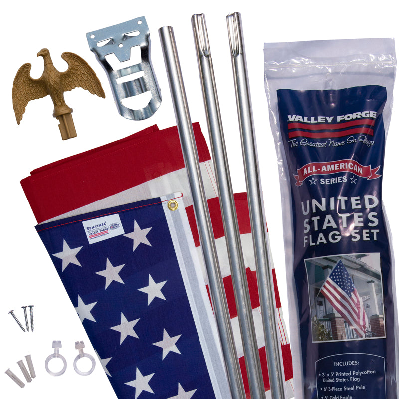 Complete American Flag & Angle-Mount Steel Flagpole Kit - 6'