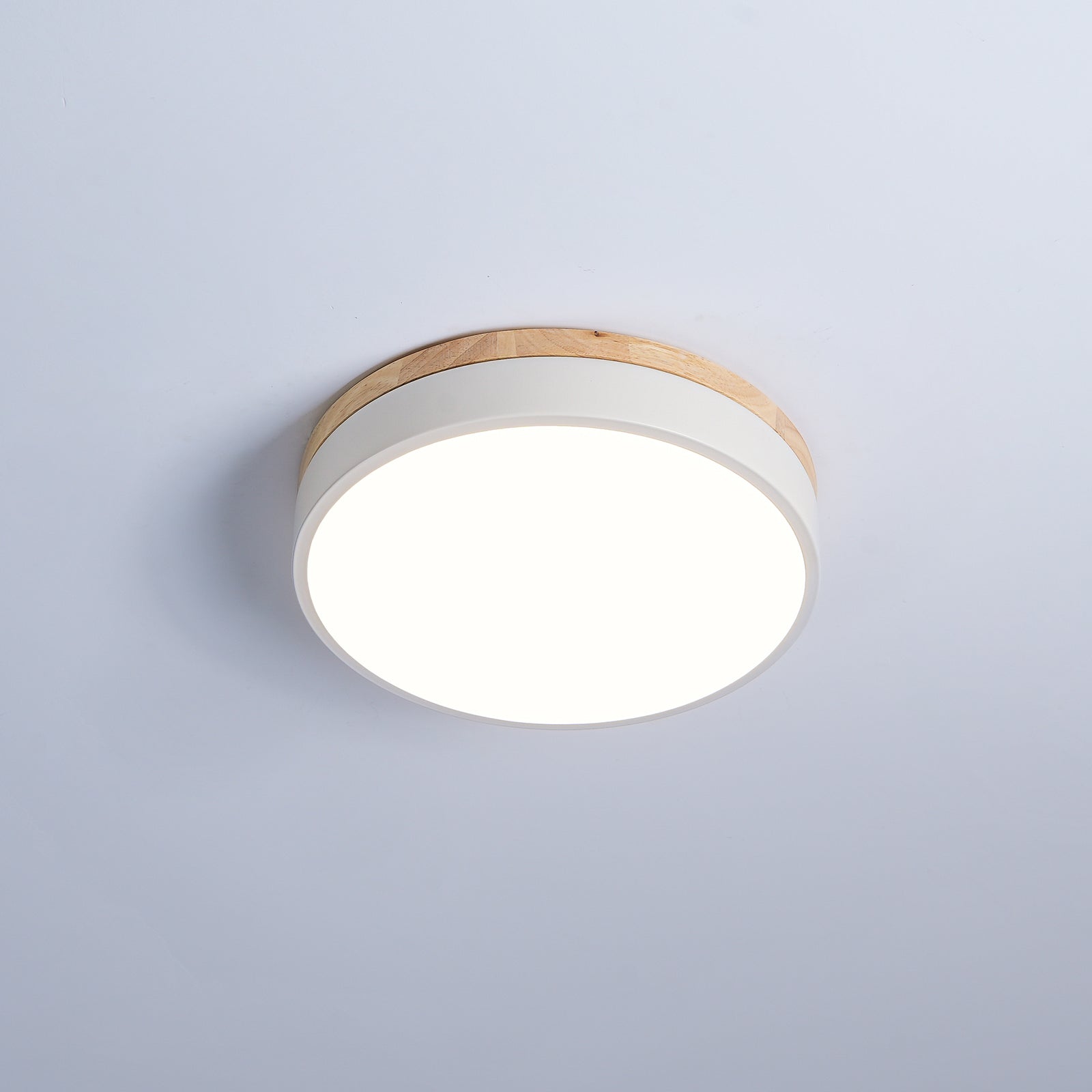 White Round Wooden Ceiling Lamp