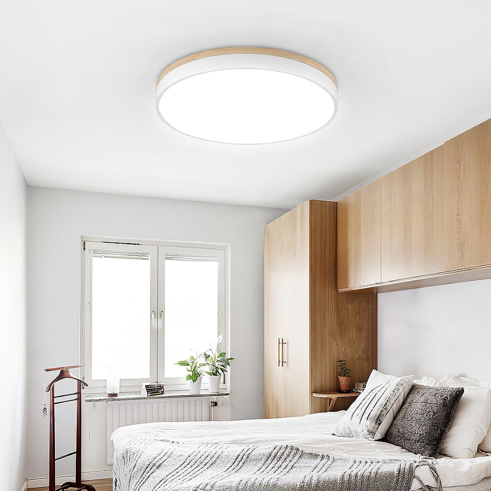 White Round Wooden Ceiling Lamp