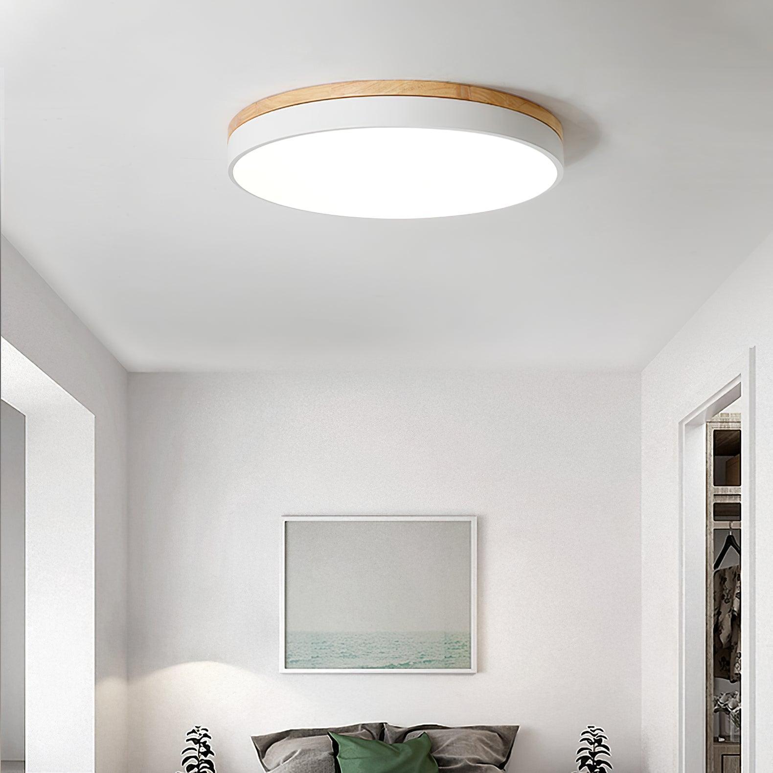 White Round Wooden Ceiling Lamp