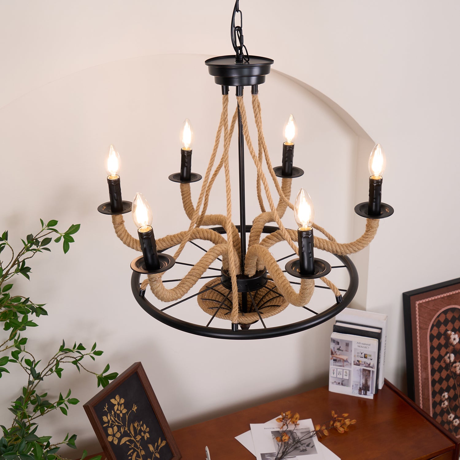 Hemp Rope Industrial Large Wheel Chandelier