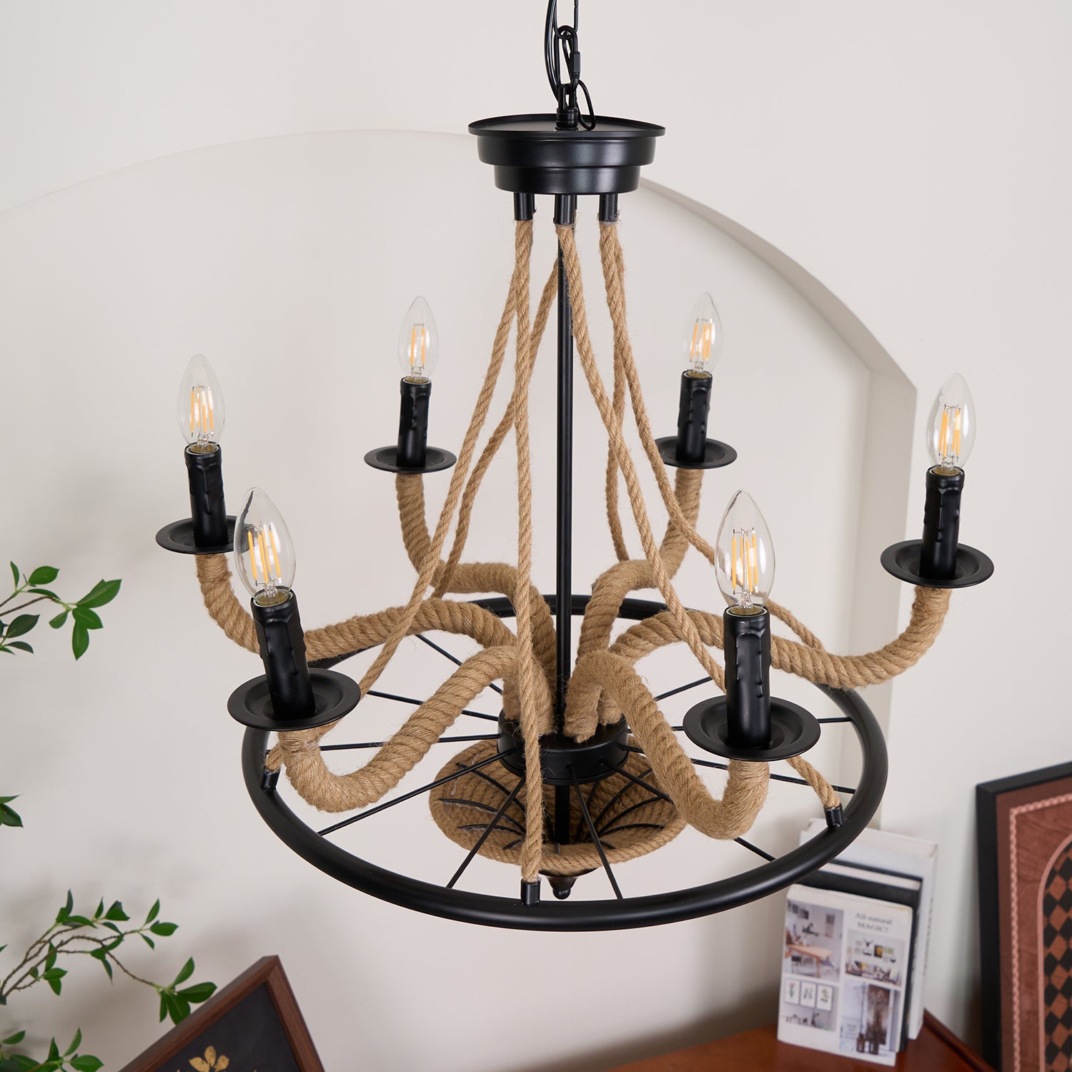 Hemp Rope Industrial Large Wheel Chandelier