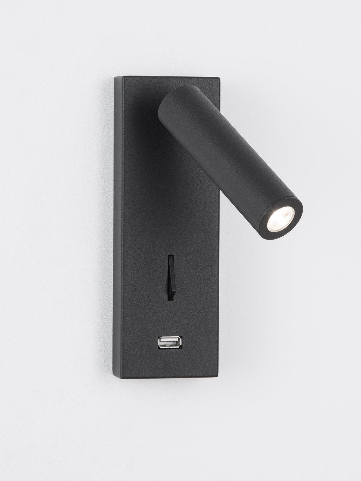 Black Bedside USB Wall Light