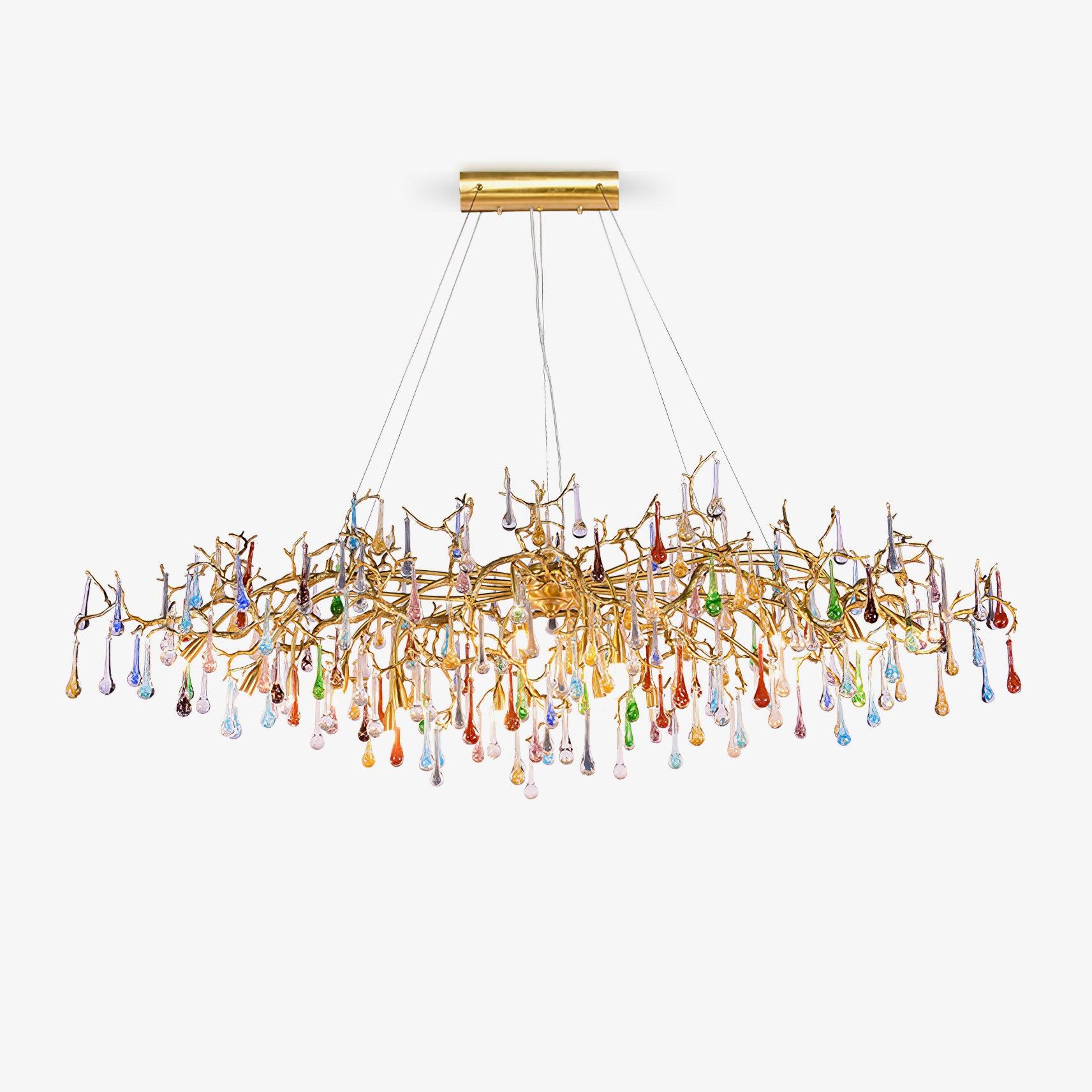 Colorful Raindrop Brass Branch Chandelier