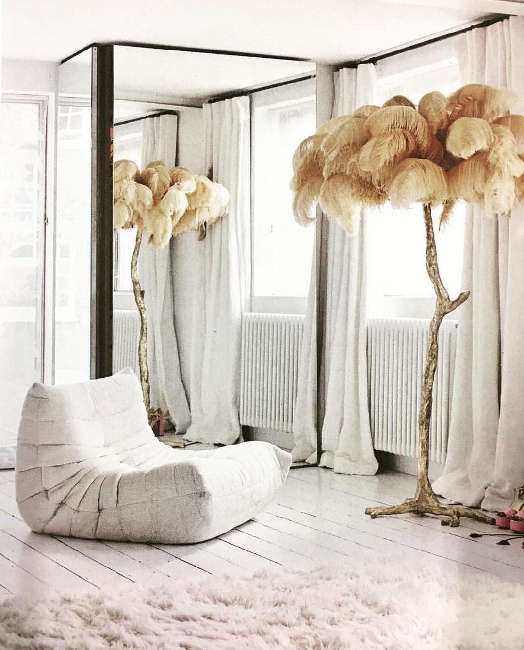 Ostrich Feather Brass Floor Lamp