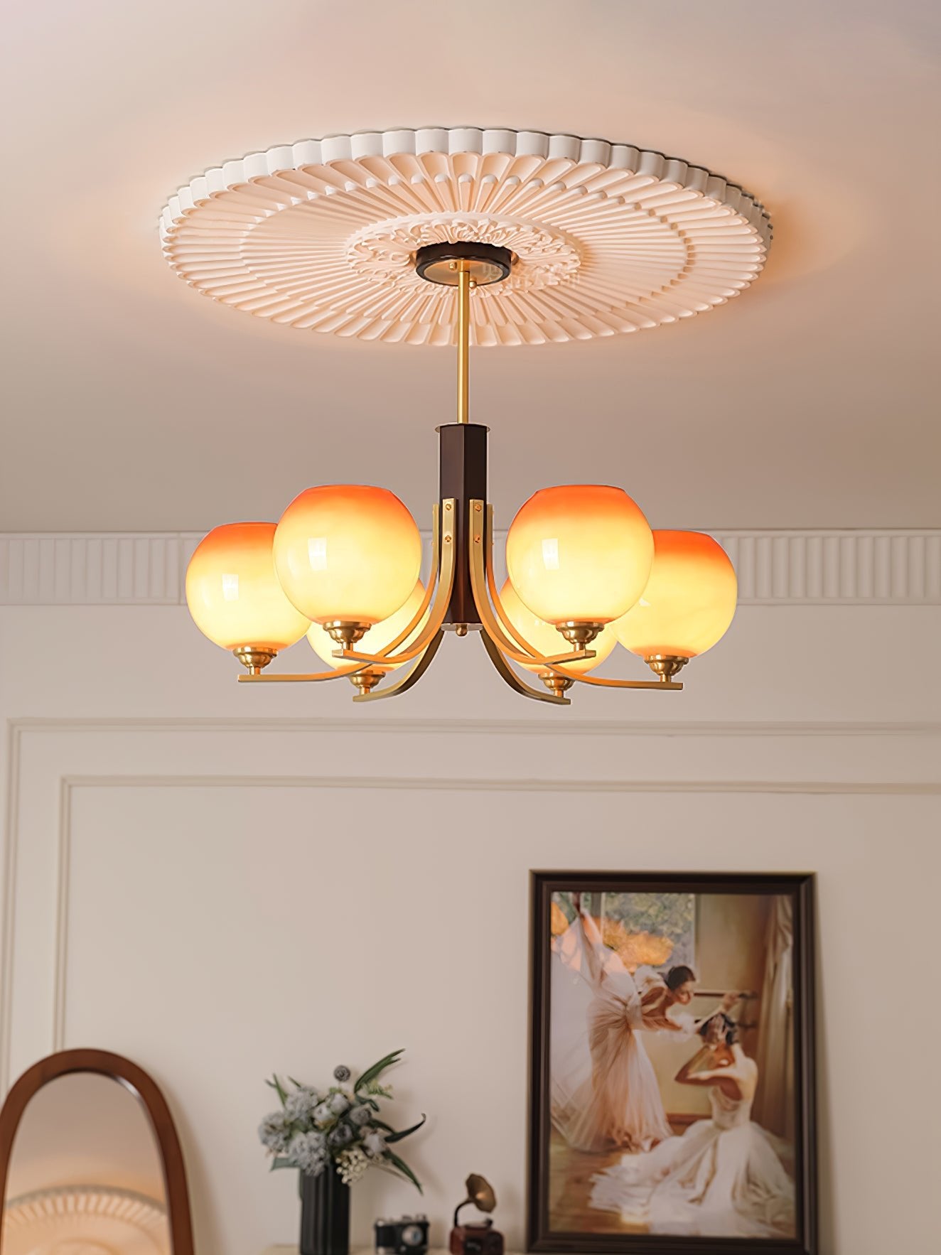 Vintage Caramel Globe Chandelier