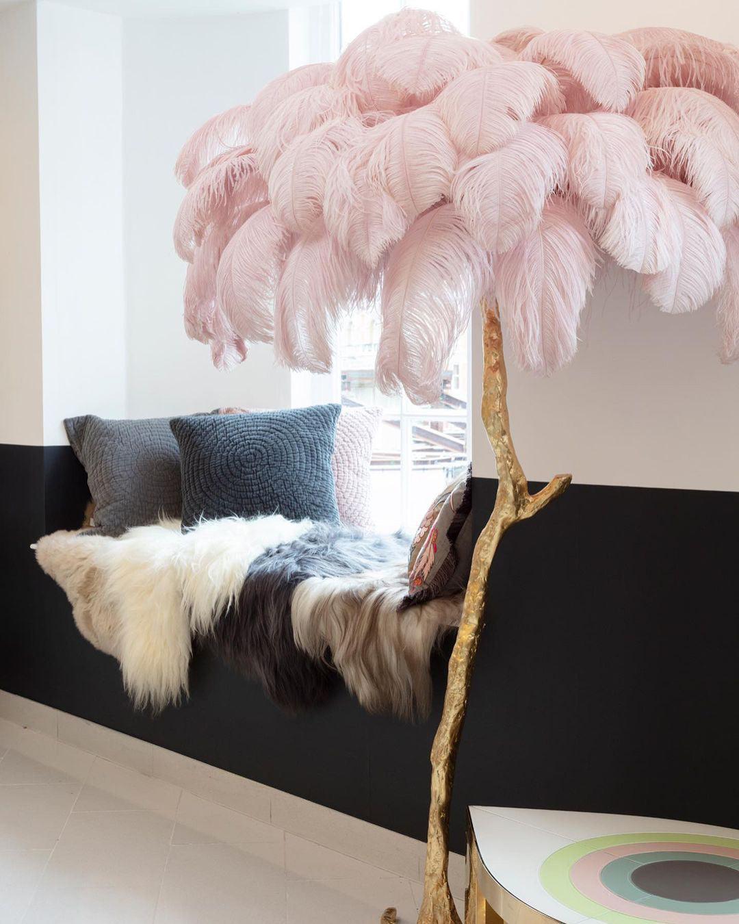 Ostrich Feather Brass Floor Lamp