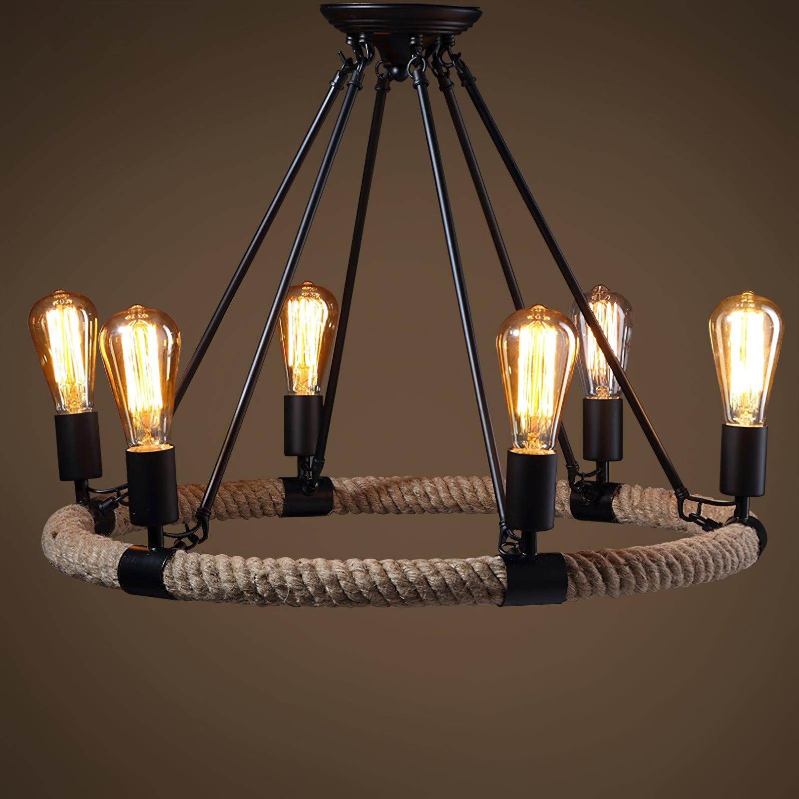 Hemp Rope Industrial Large Circle Chandelier