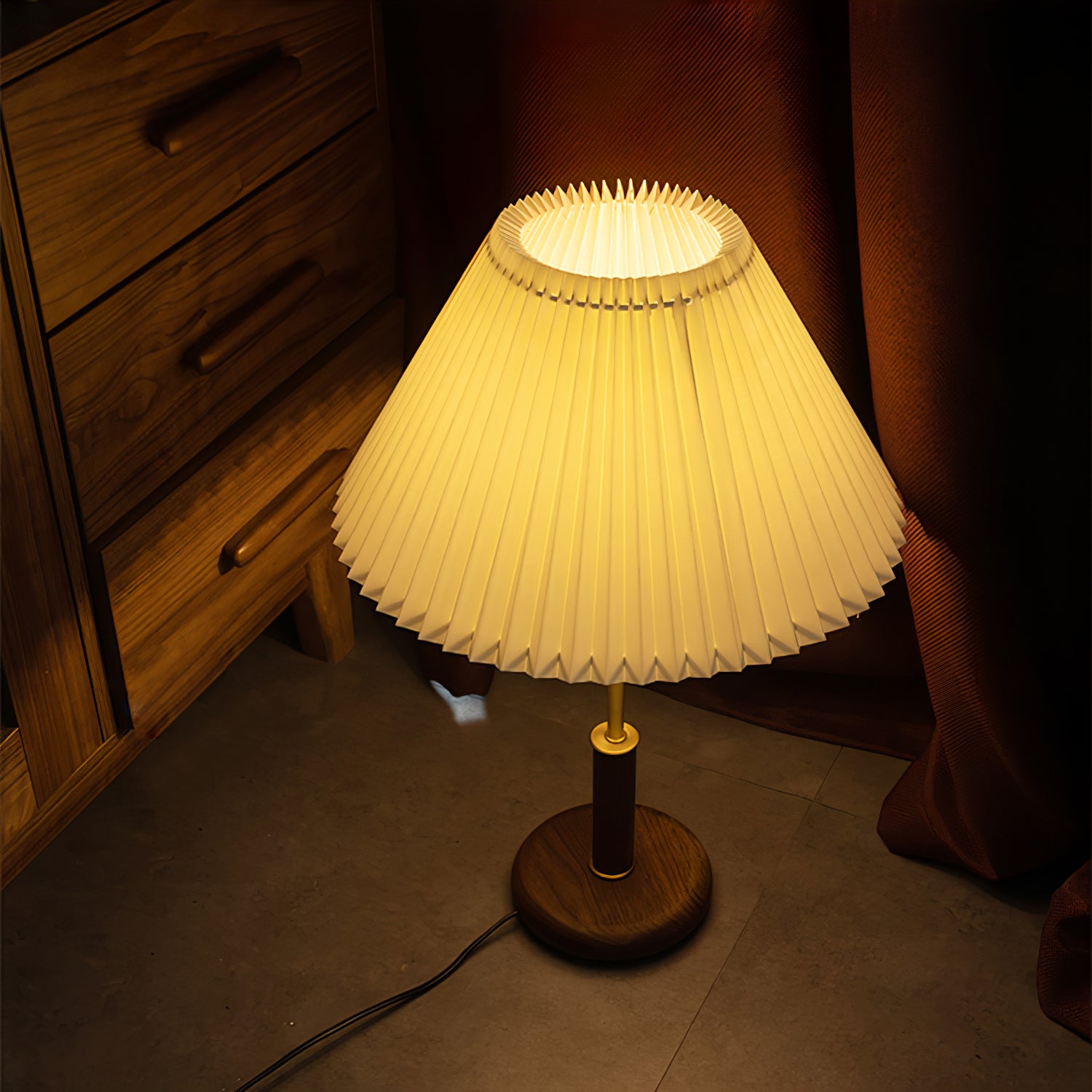 Pleated Walnut Table Lamp