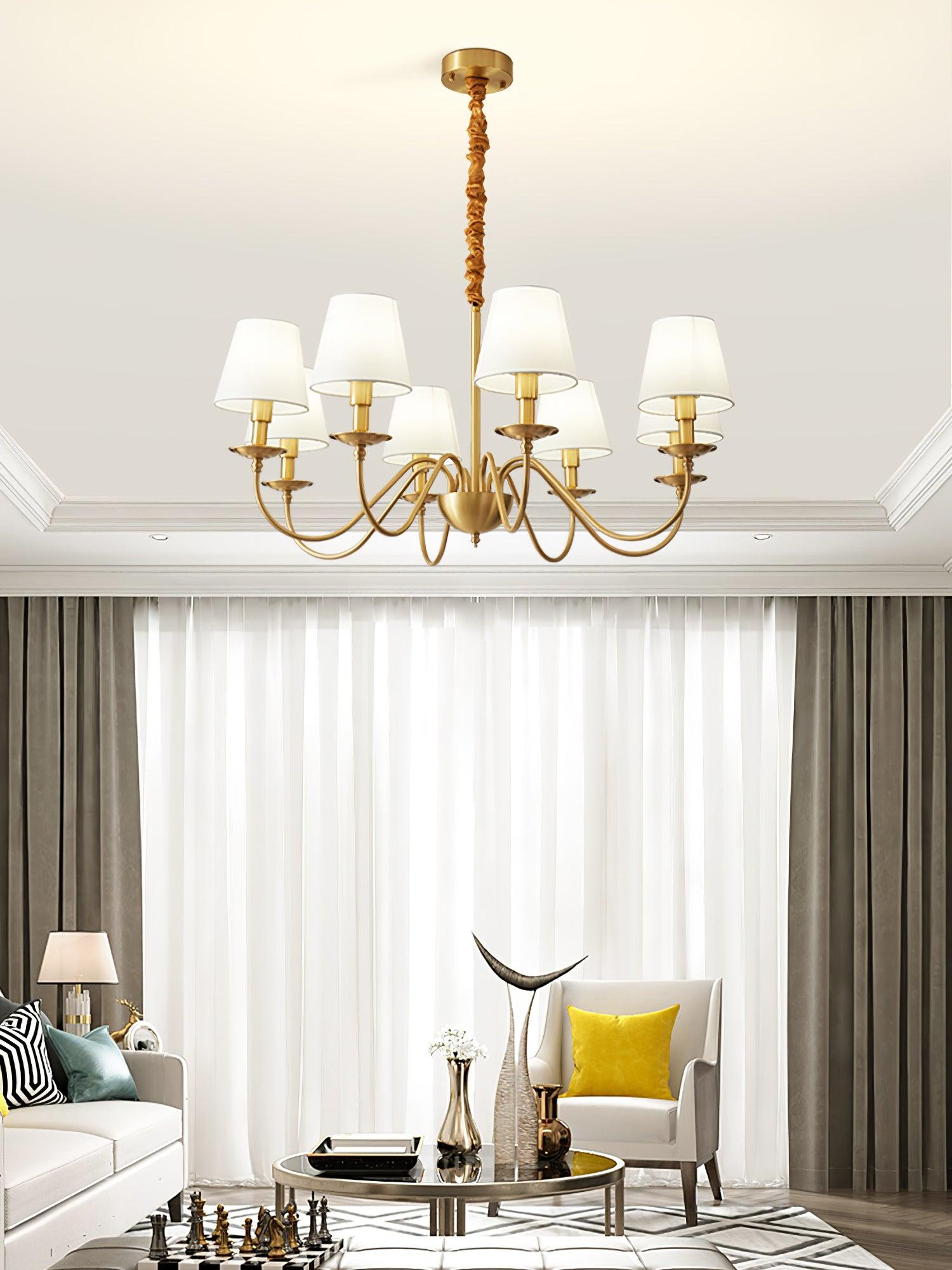 Tapered Fabric Brass Chandelier