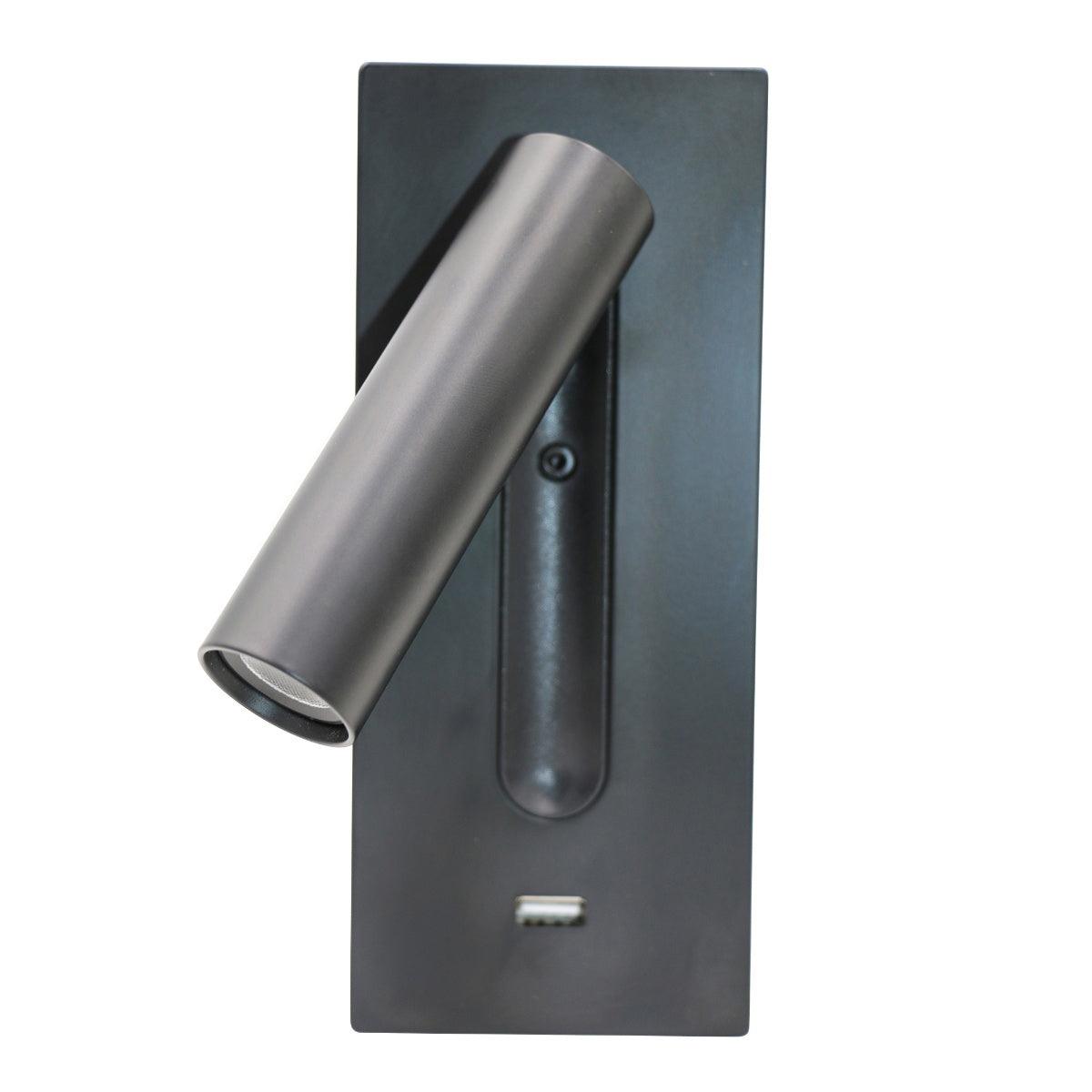 Black Bedside USB Wall Light