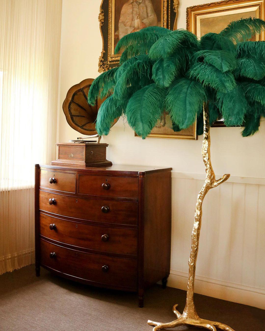 Ostrich Feather Brass Floor Lamp