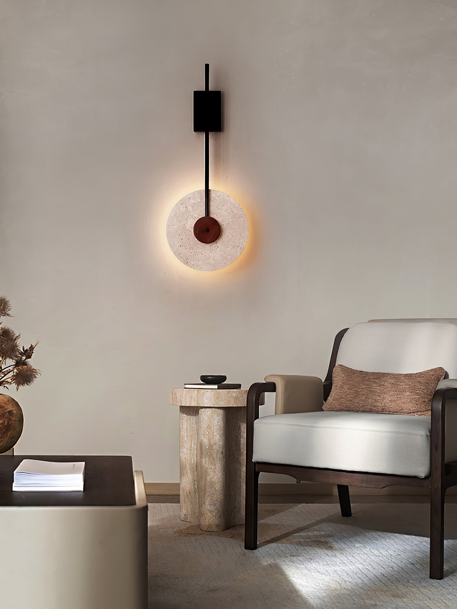 Disc Travertine Wall Lamp