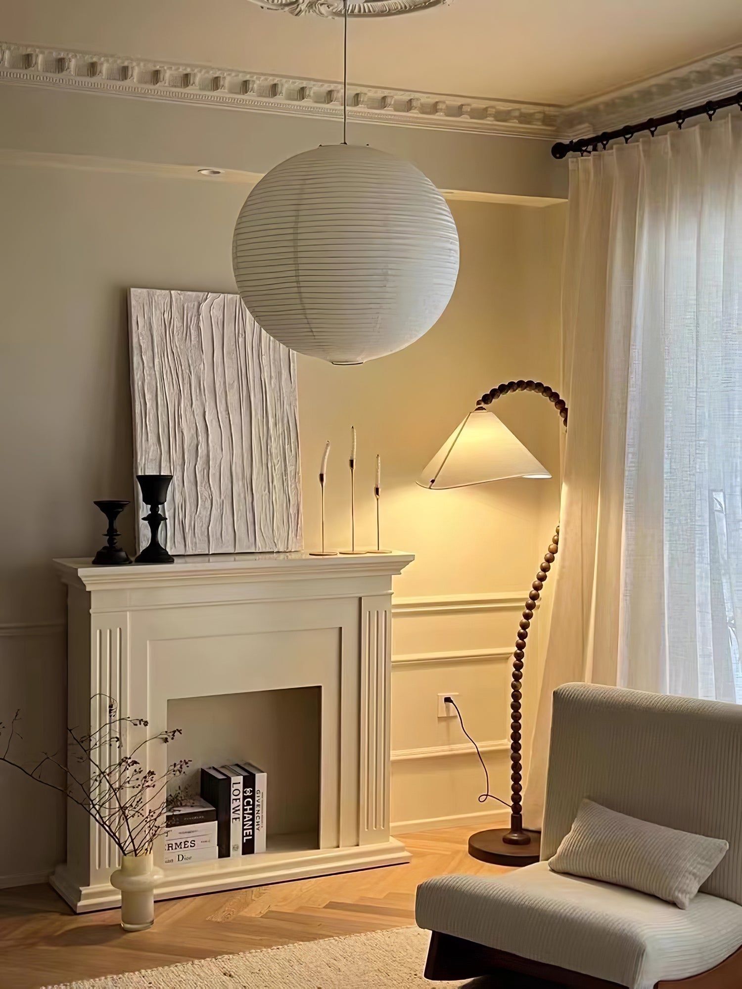 Wooden Bead Floor Lamp