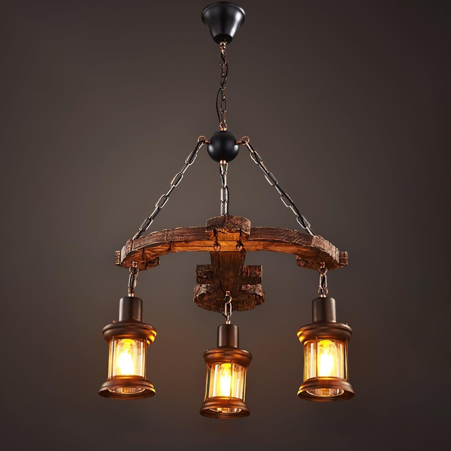 Nautical Industrial Style Wooden Chandelier