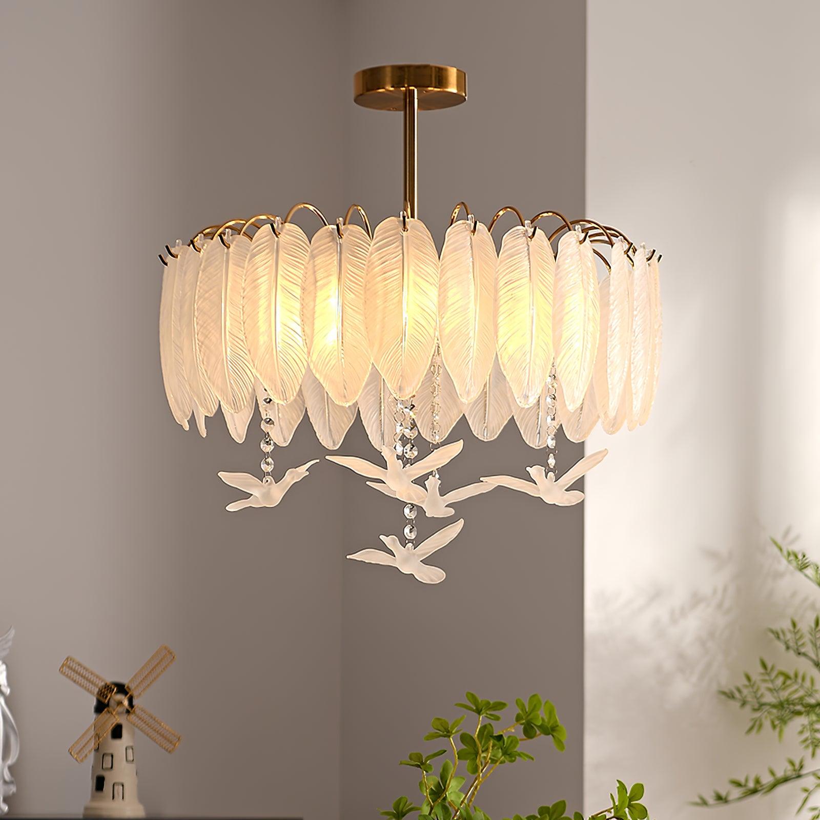 Glass Feather Ceiling Light