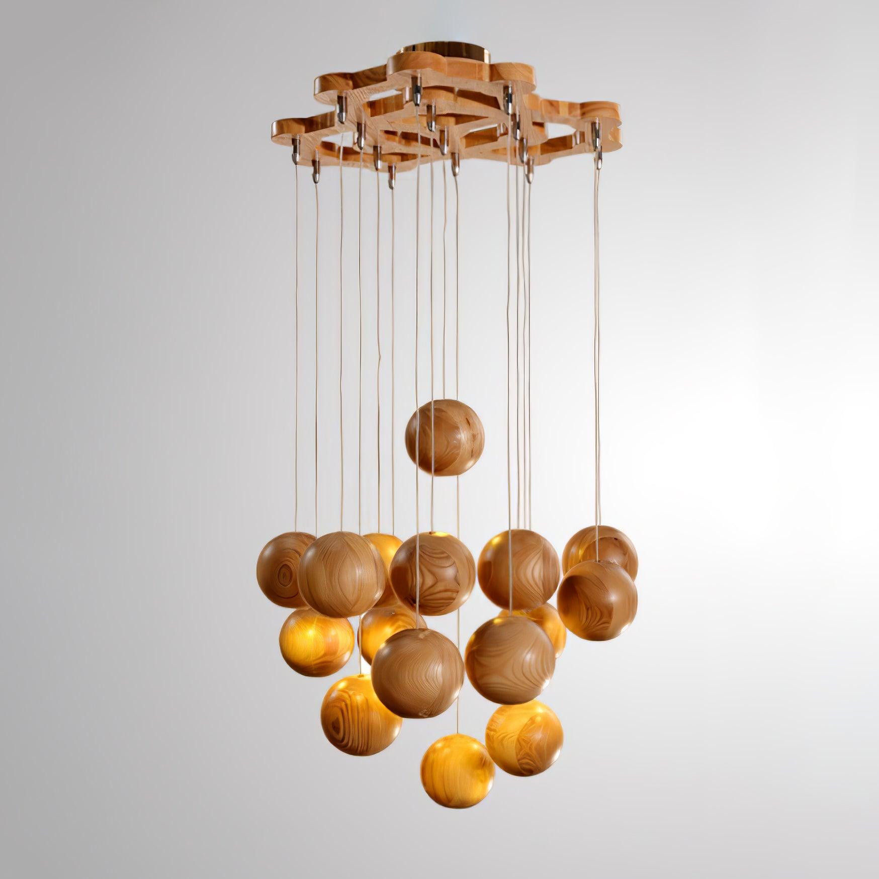 Wooden Orb Sphere Cluster Pendant Light