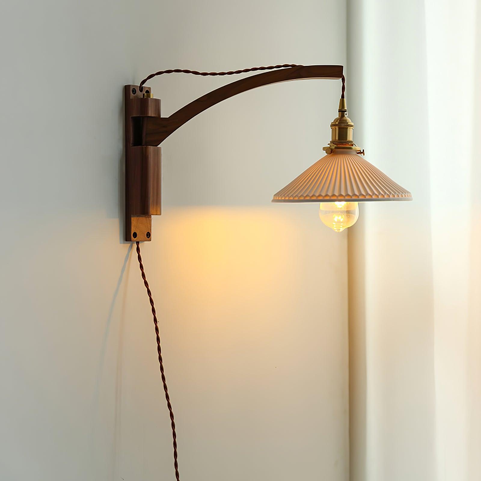 Walnut Swing Arm Wall Lamp