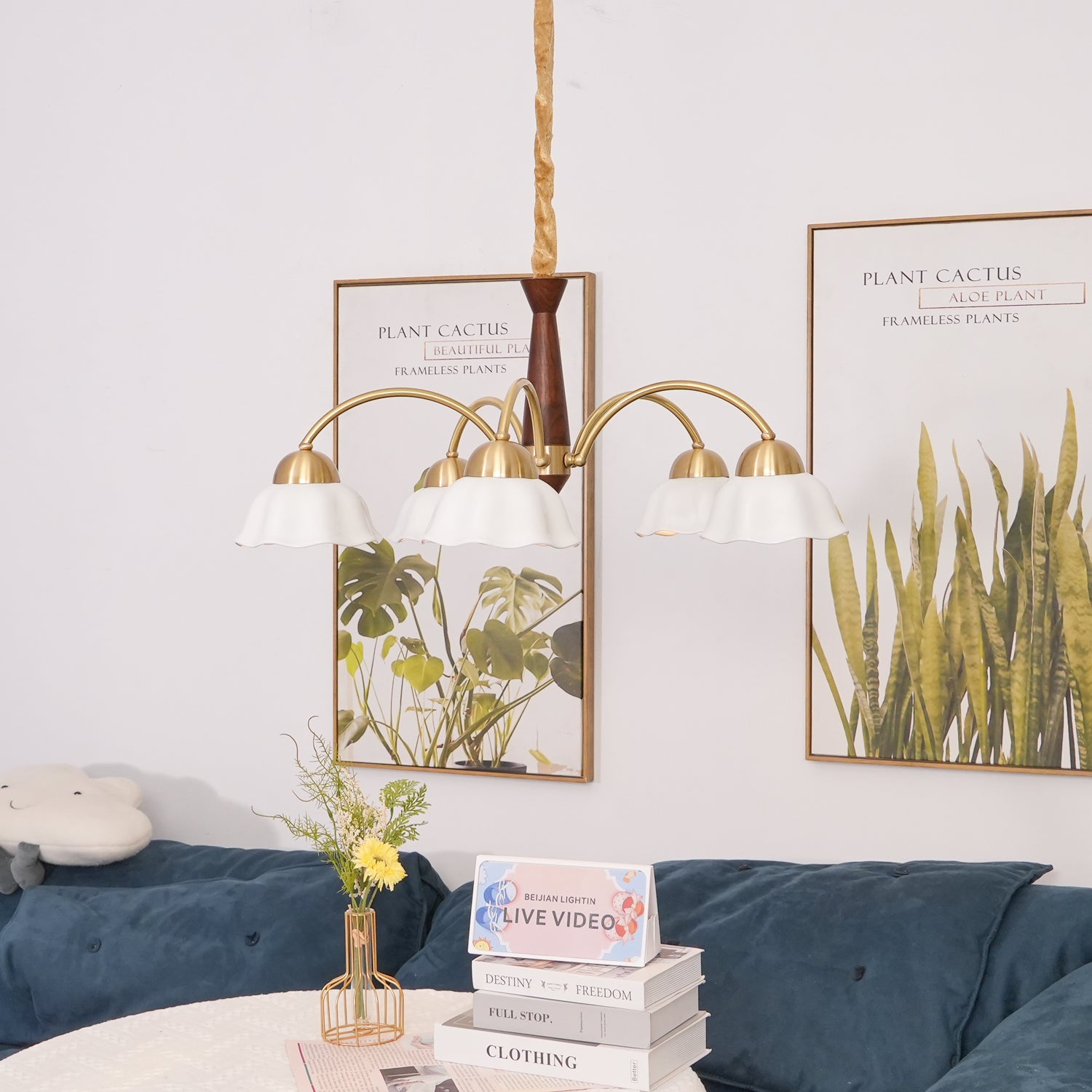 Swedish Modern Brass Chandelier