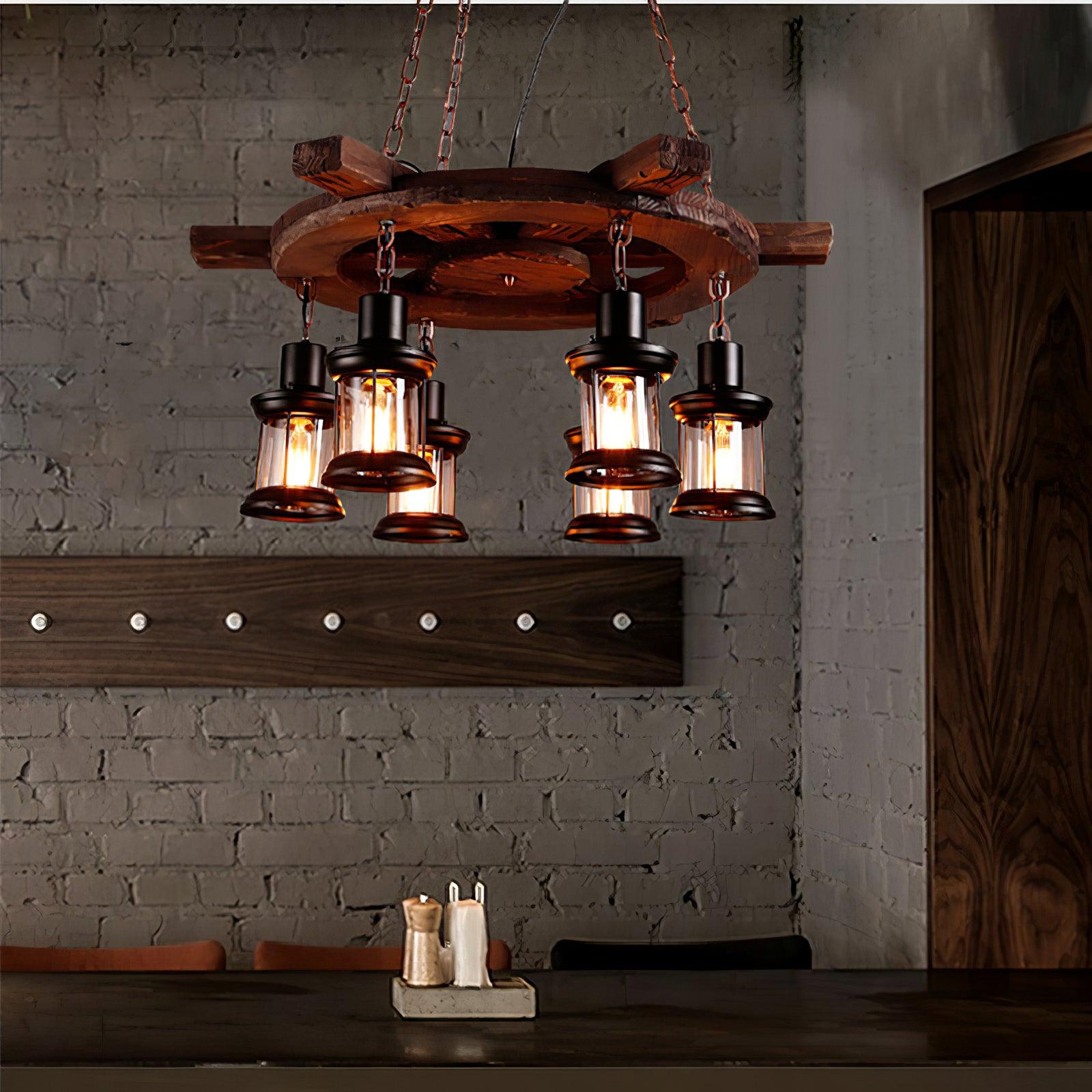 Nautical Industrial Style Wooden Chandelier