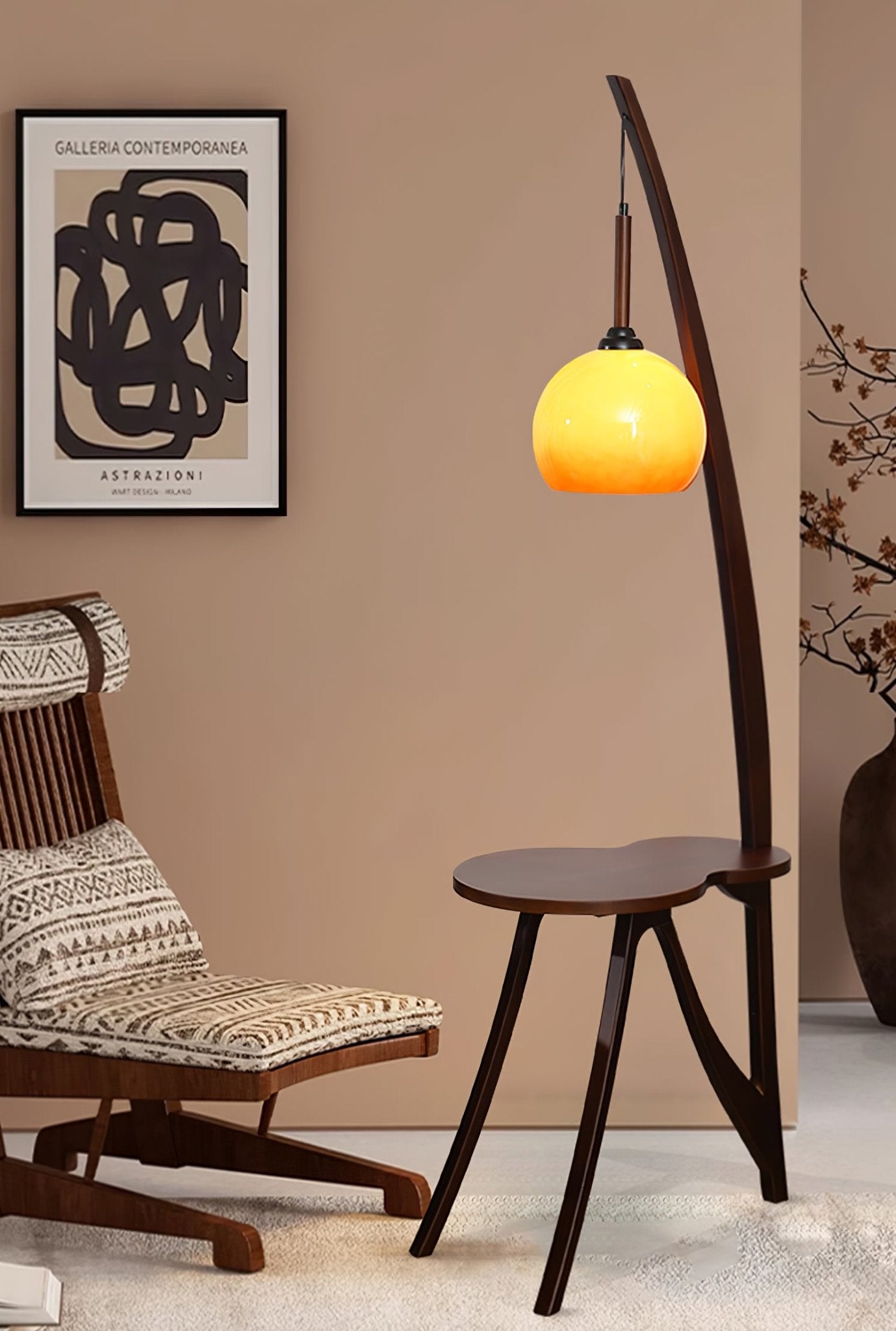 Arc Wood Hanging Floor Lamp