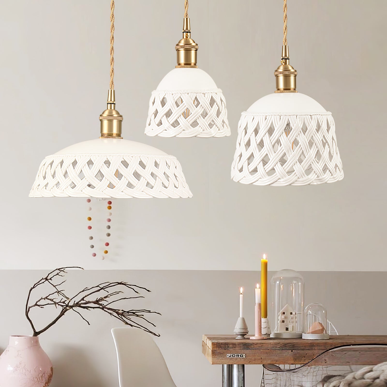 Openwork Ceramic Pendant Swag Light