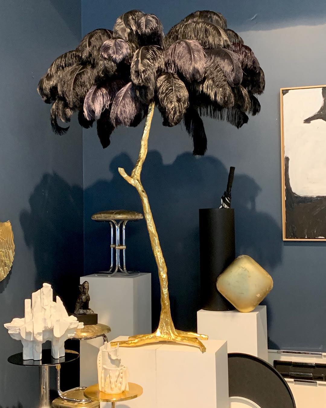 Ostrich Feather Brass Floor Lamp