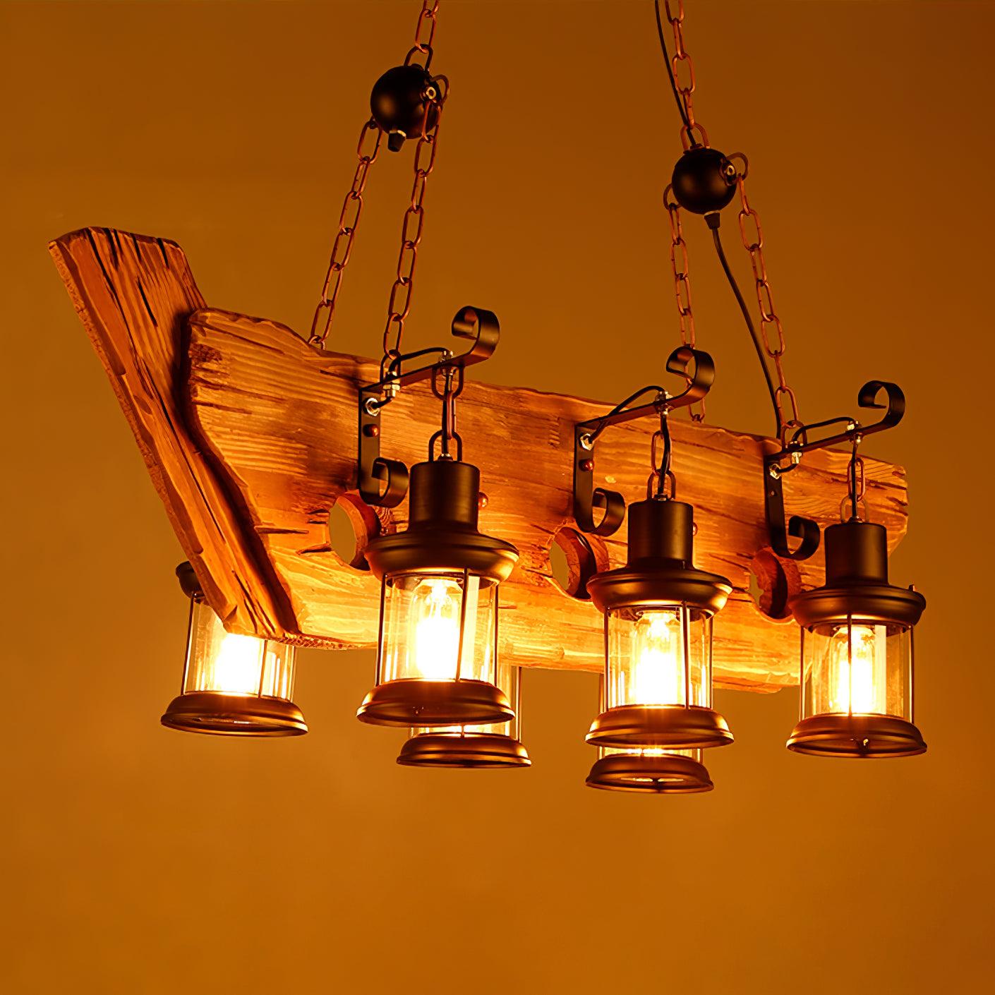 Nautical Industrial Style Wooden Chandelier