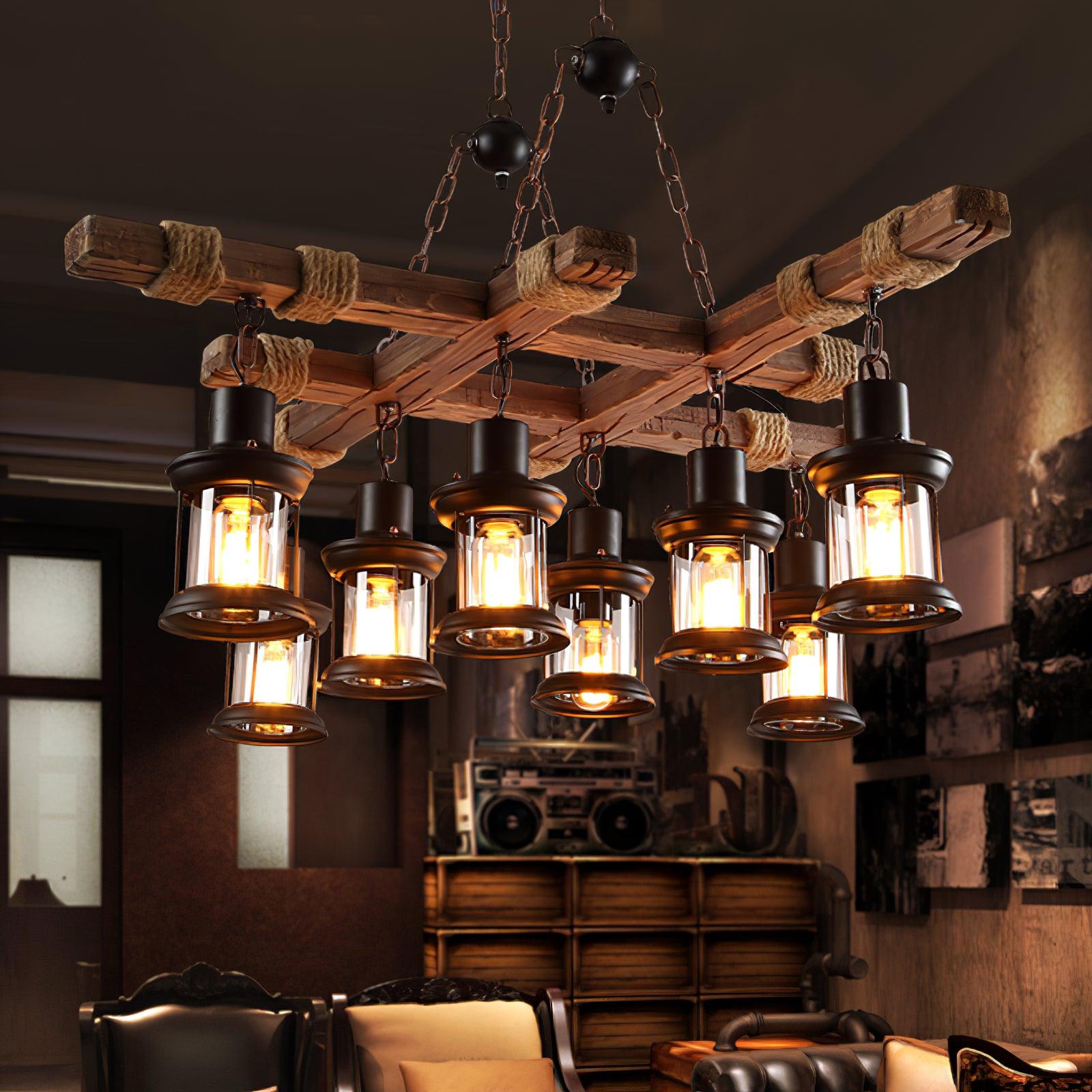 Vintage Wood Glass Chandeliers