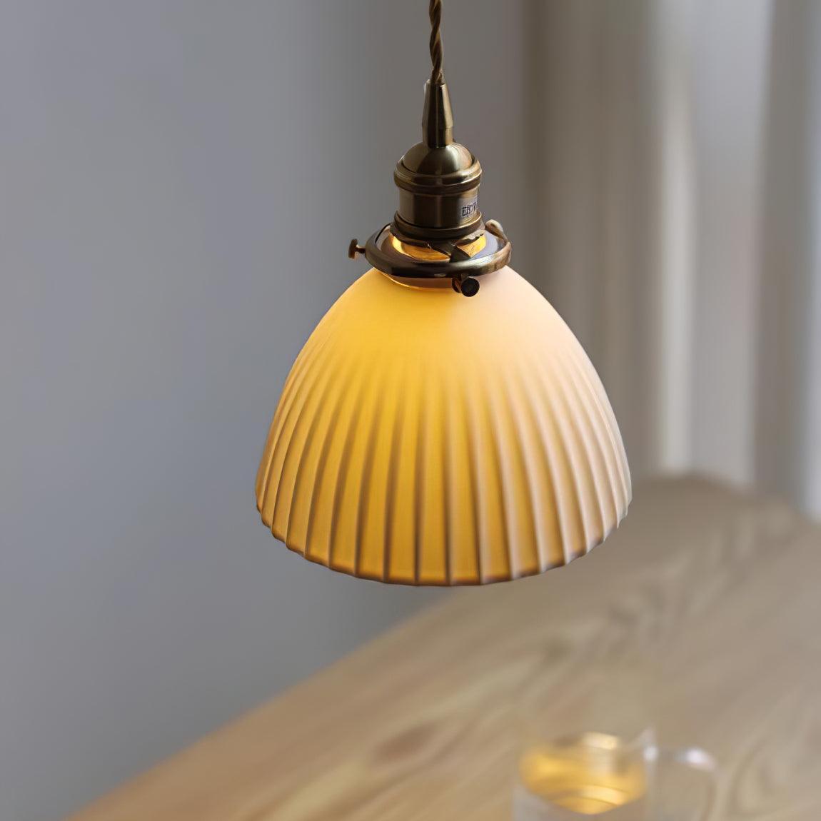 Brass Pleated Ceramic Pendant Lamp