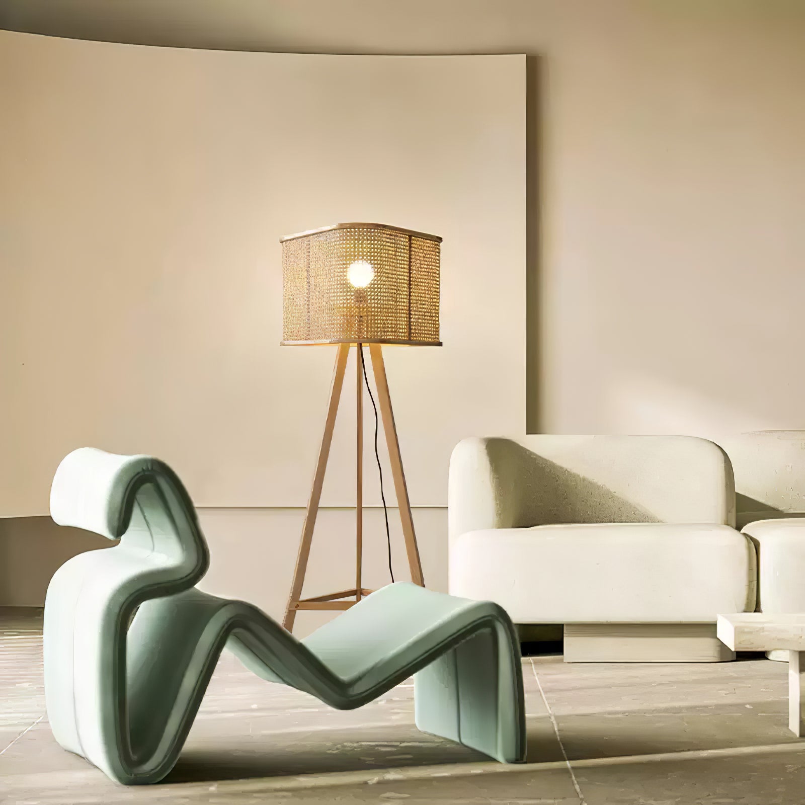 Tripod Wooden Rattan Floor Lamp