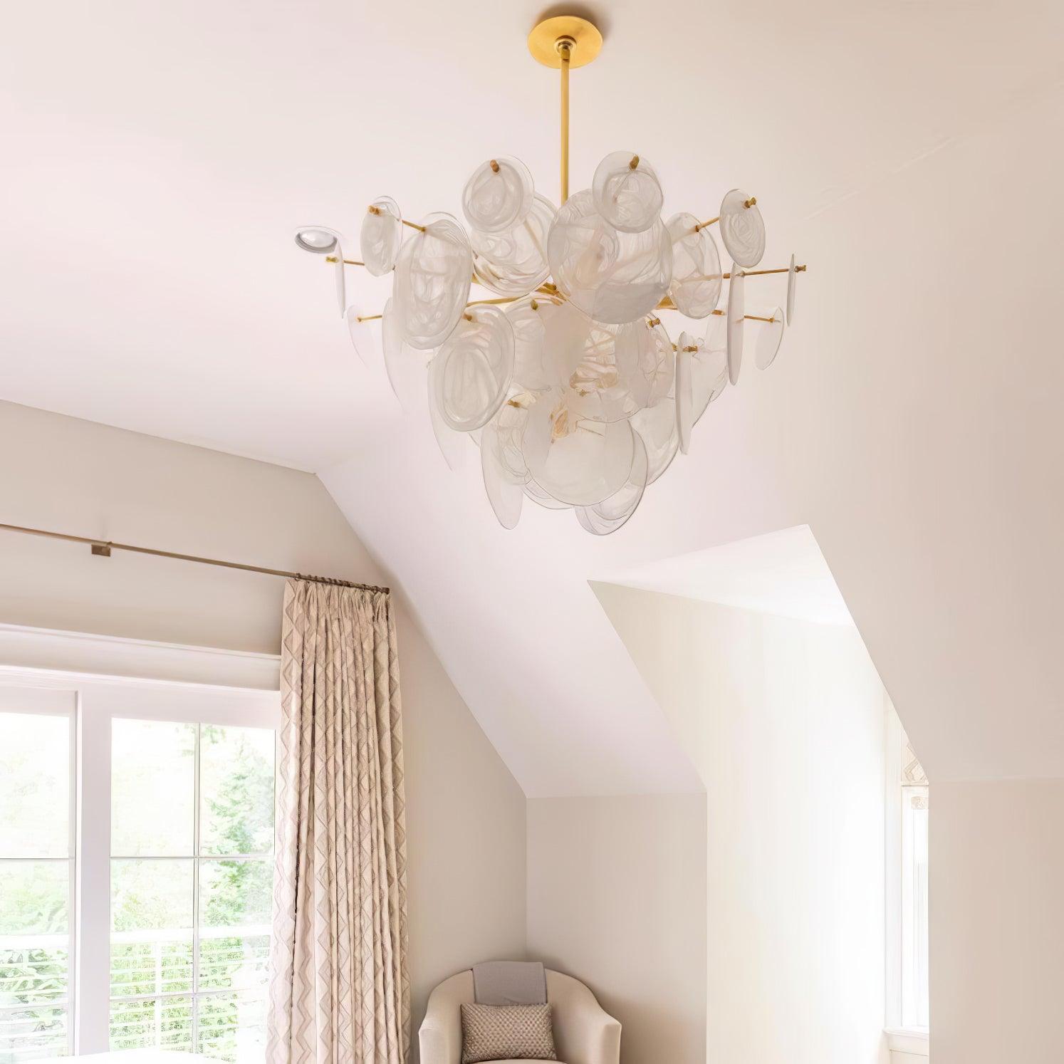 Brass Discs Cascading Chandelier