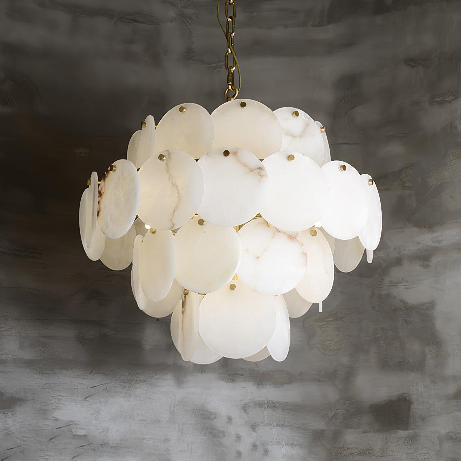 Alabaster Shell Brass Chandelier