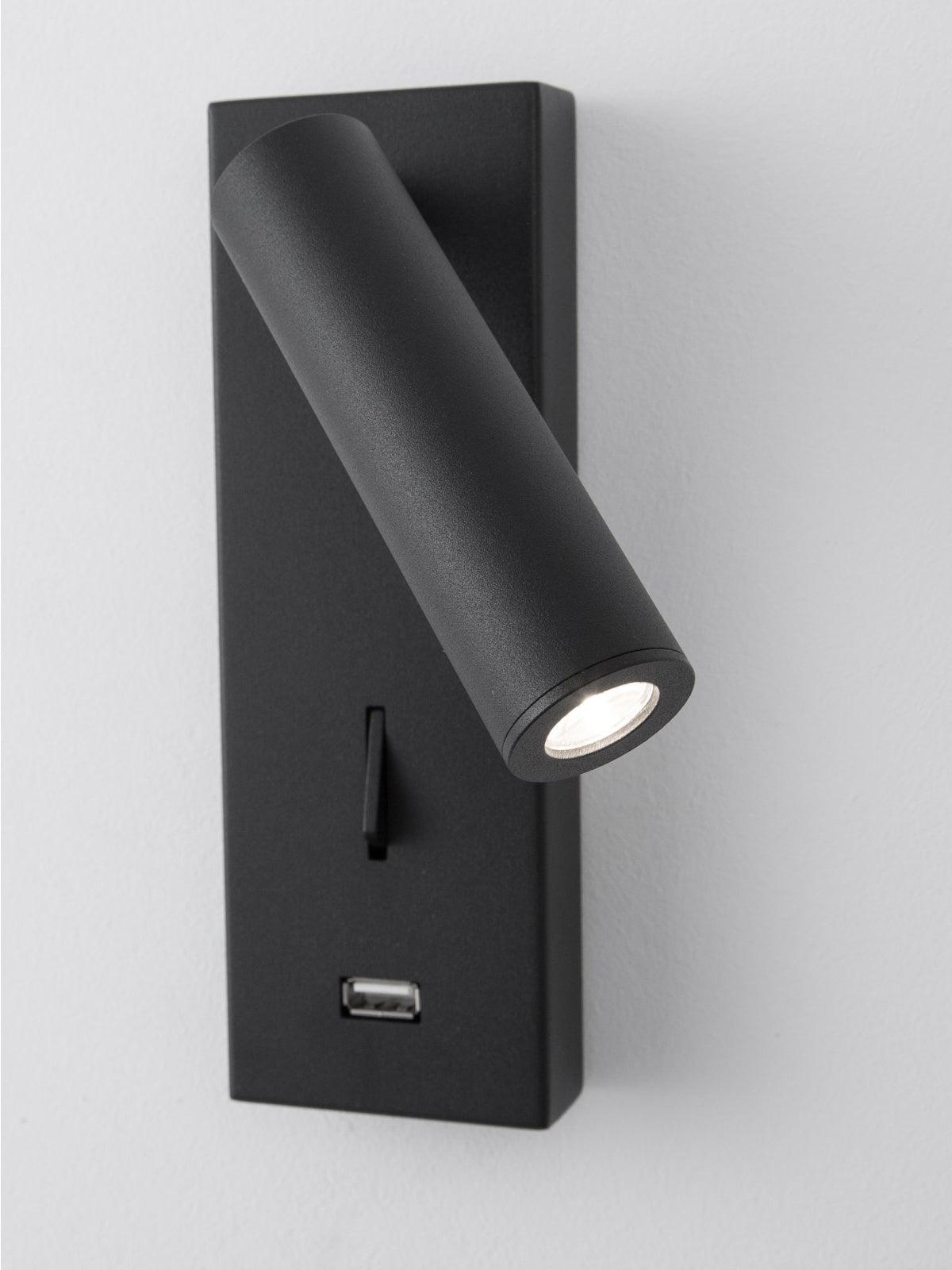 Black Bedside USB Wall Light