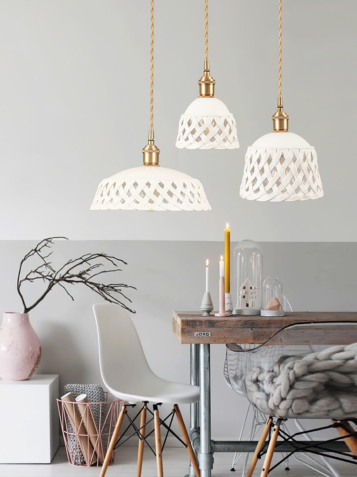 Openwork Ceramic Pendant Swag Light