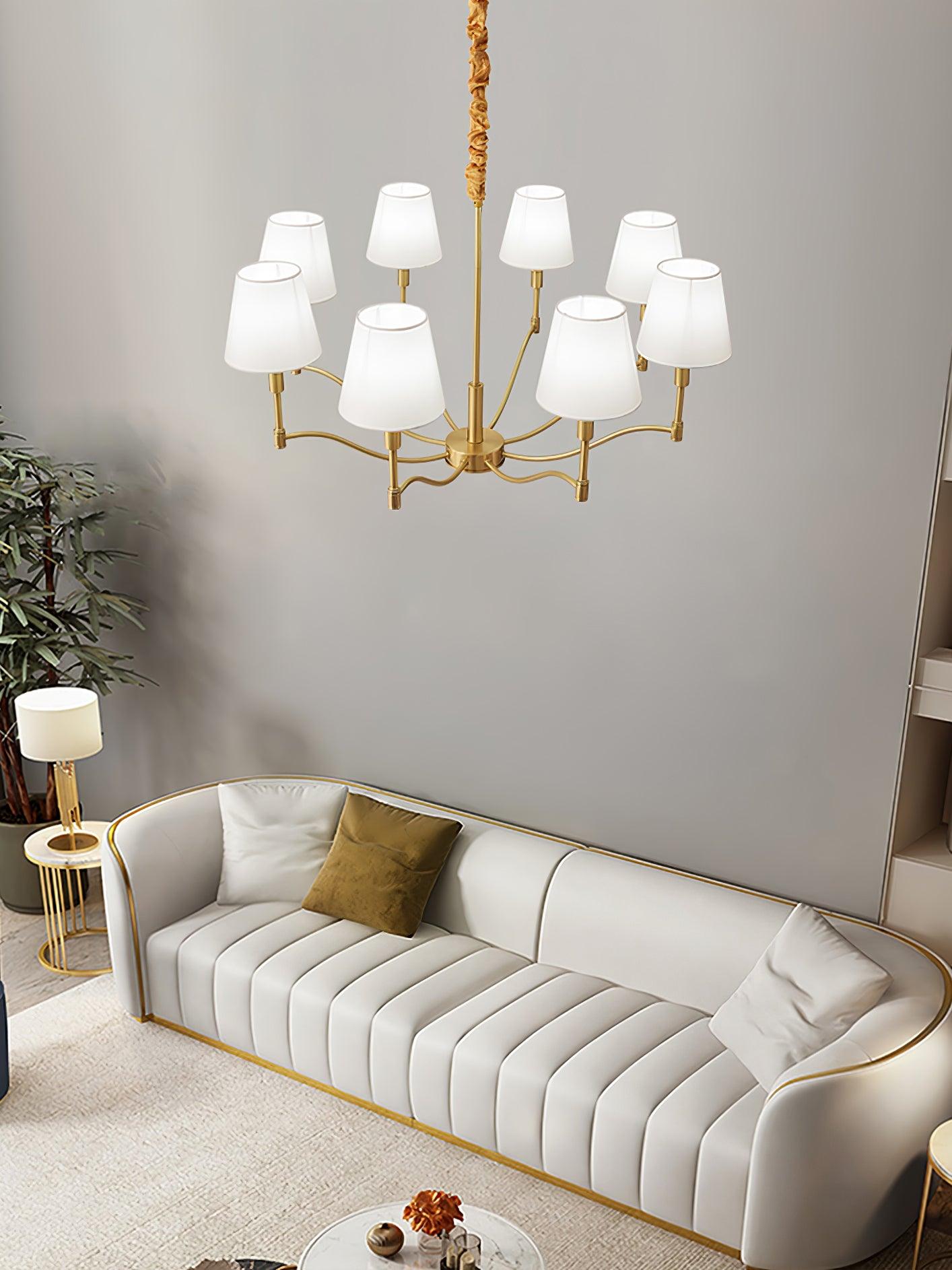 Tapered Fabric Brass Chandelier