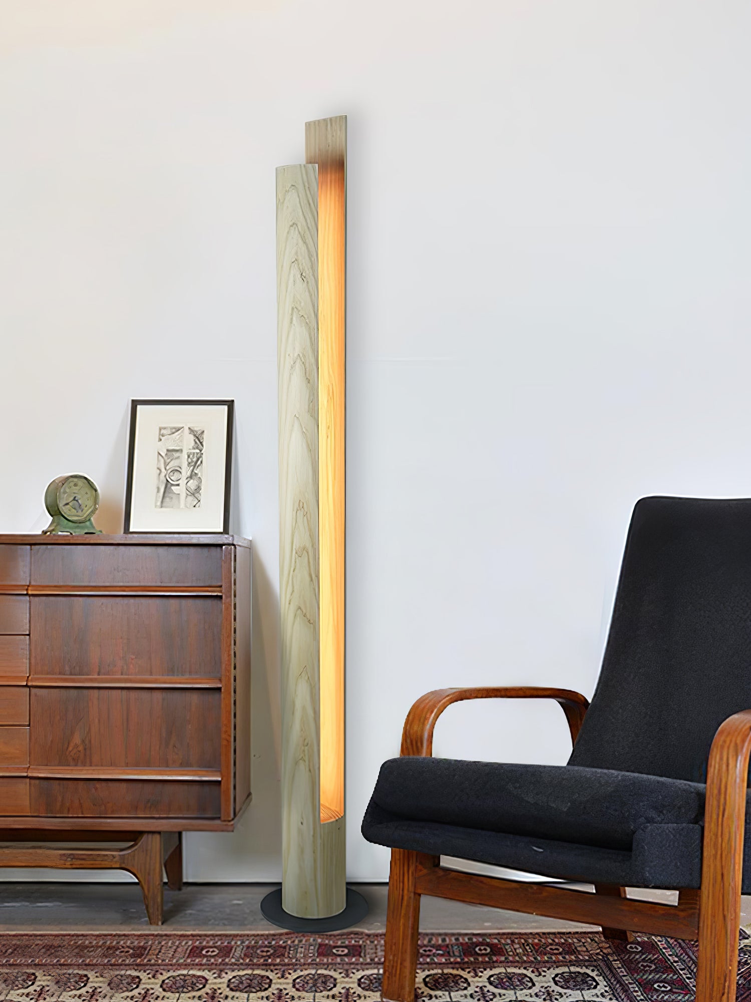 Cylindrical Timber Column Floor Lamp