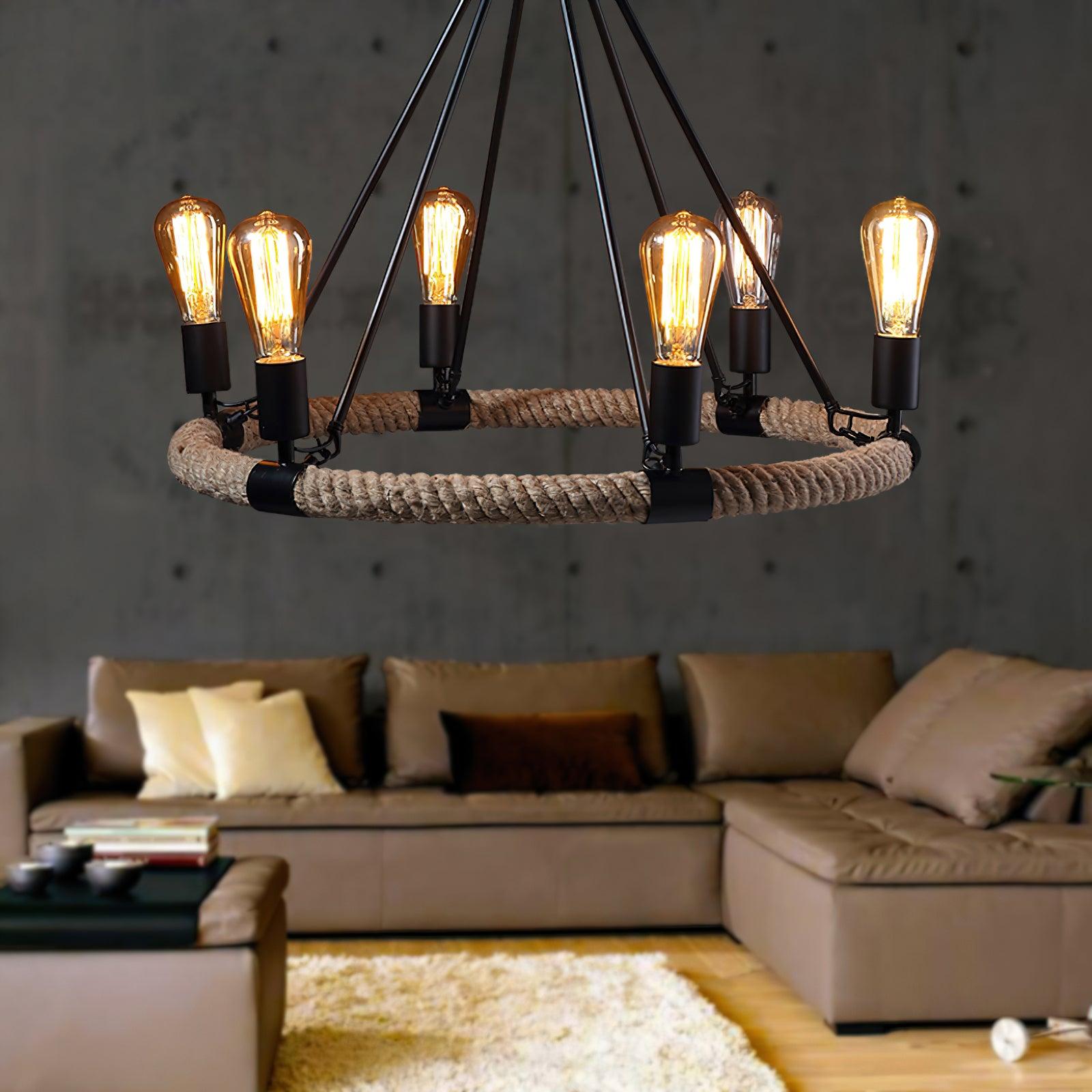 Hemp Rope Industrial Large Circle Chandelier