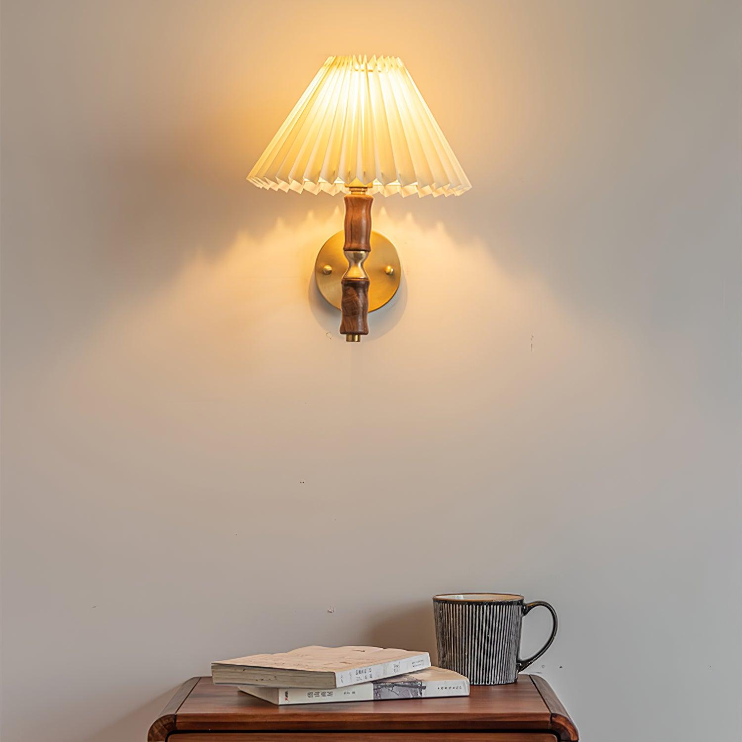 Pleated Walnut Wall Light