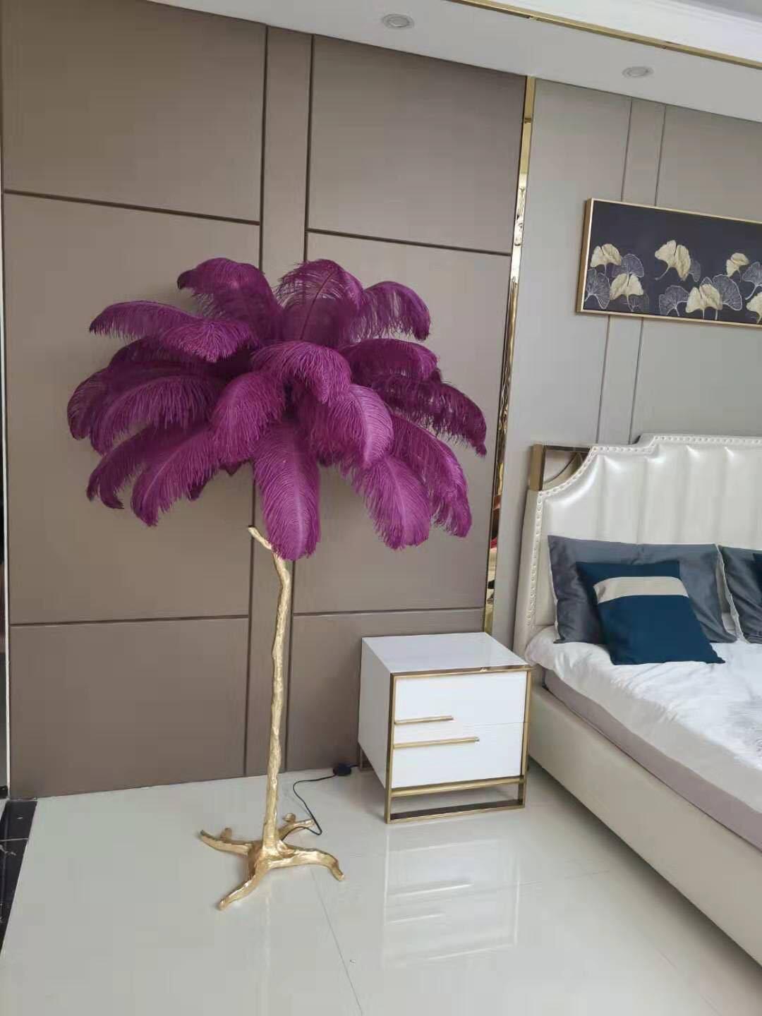 Ostrich Feather Brass Floor Lamp