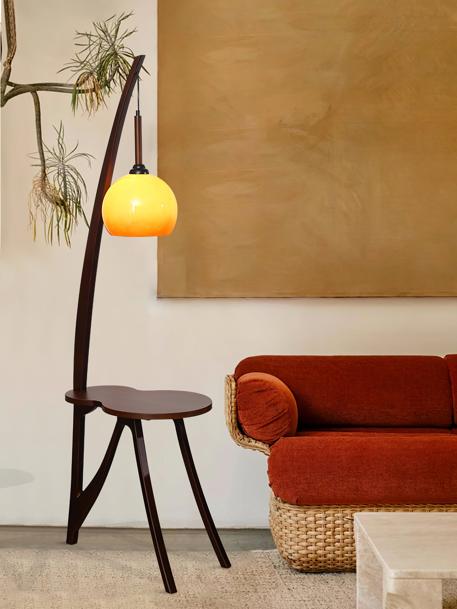 Arc Wood Hanging Floor Lamp